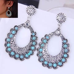 fashion simple inlaid turquoise water drop exaggerated alloy earrings