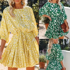 2022 spring and summer new women's floral print round neck twist strap dress