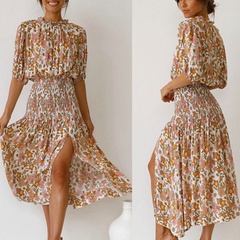 2022 spring and summer new fashion women's floral printed slit dress
