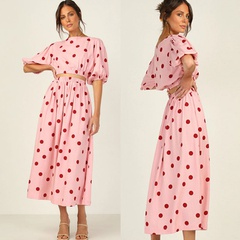 2022 spring and summer new fashion polka dot print high waist dress