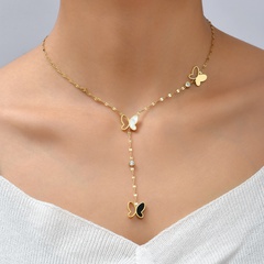 Titanium Steel Fashion Simple Gold Hollow Shell Butterfly Pendant Necklace