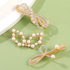 Neue Perlen-Diamant-Bogen-Haarspange 3-teiliges Set