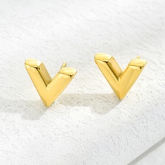 Simple Fashion Letter V Titanium Steel 14K Gold-Plated Stud Earrings