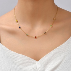 Titanium Steel Plated 14K Gold Simple Colored Diamond Necklace