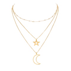 New hollow star moon pendant geometric multi-layer copper necklace