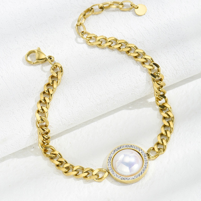 Titanium steel plated 14K gold fashion shell bead zircon thick chain bracelet