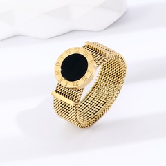 Titanium Steel Fashion Gold Simple Mesh Strap Roman Numeral Black Shell Ring