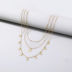 new fashion star moon tassel pendant multi-layer copper necklace