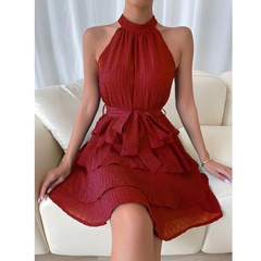 summer new women's stitching sleeveless ruffle dress