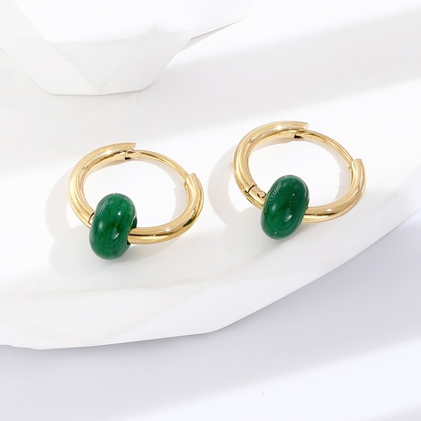 Titanium Steel Fashion Gold Earrings Green Round Earrings's discount tags