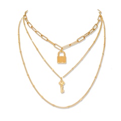New fashion key lock element pendant multi-layer alloy necklace