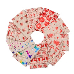 Drawstring Bunch Mouth Cotton Linen Christmas Bag Hot Stamping Snowflake Candy Bag Christmas Gift Bag