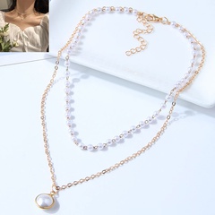 Korean fashion simple pearl pendent double layer alloy women's necklace