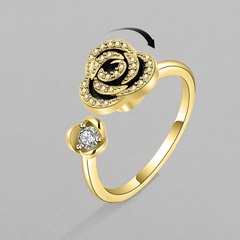 retro black oil diamond rose flower heart turning copper ring female