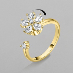 simple copper zircon flower ring female retro adjustable index finger ring