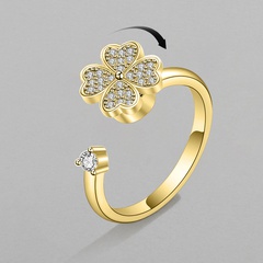 Ring female fashion flower diamond rotating copper zircon ring jewelry