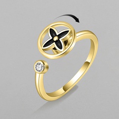 simple rotating four-leaf clover geometric copper open ring wholesale