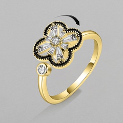 new rotatable ring female simple four-leaf clover copper zircon open ring