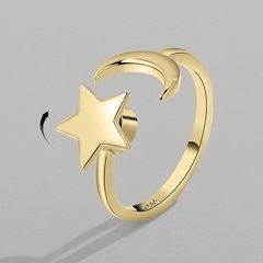 nuevo anillo de dedo índice de circón de cobre brillante cruzado con estrella y luna giratoria