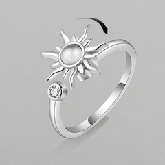 new sun flower open ring adjustable copper zircon rotating female ring