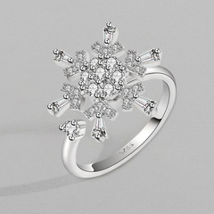 simple snowflake ring female Korean rotating copper zircon adjustable ring