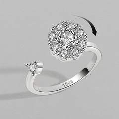 anillo ajustable de apertura giratoria de circón de cobre redondo de moda Fidget femenino aliviar el anillo de ansiedad