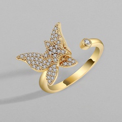 Mode einfacher offener Ring aus 18 Karat vergoldetem Kupfer mit Zirkon-Schmetterling