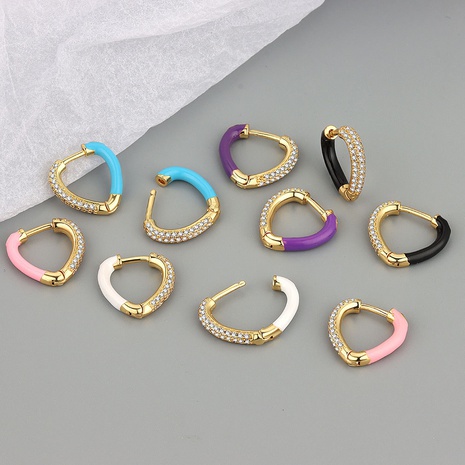 new enamel glaze earrings fashion heart shape diamond copper ear buckle's discount tags