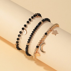 Fashion Handmade Black Beaded Star Moon Bracelet Three Piece Set Jewelry Wholesale