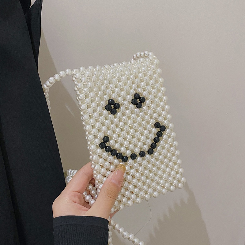 new smiley beaded pearl mobile phone mini messenger bag11162cm