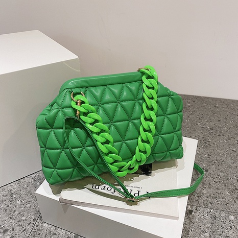 fashion solid color rhombus plaid acrylic chain handbag shoulder bag 20*29*21cm's discount tags