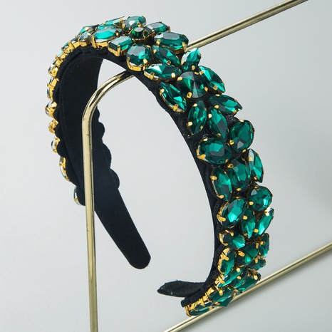 modisches barockes Haarband mit breiter Krempe und grünem Kristall's discount tags