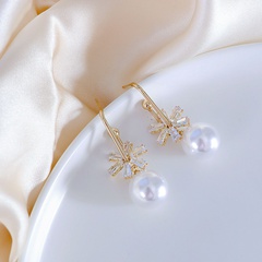 new Korean style pearl pendant inlaid zircon copper earrings