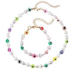new handmade DIY special-shaped pearl necklace Korean style color eye bracelet set wholesale