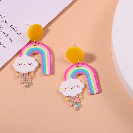 cartoon rainbow cloud earrings creative cute printing plate acrylic earrings's discount tags