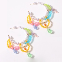 summer holiday style candy-colored crystal tassel earrings C-shaped beaded resin earrings