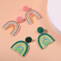 Korean style creative cartoon rainbow bridge earrings cute arch shape printed acrylic earrings