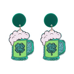 Summer green beer mug earrings cartoon painted acrylic earrings