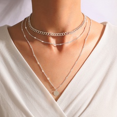Simple Alloy Jewelry Irregular Disc Pendant Three Layer Necklace