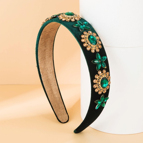 barockes grünes Flanell-Stirnband mit geometrischem Rautenmuster's discount tags