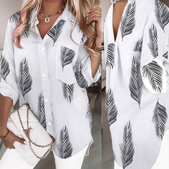 2022 spring new large lapel long-sleeved printed cardigan stand-up collar shirt top