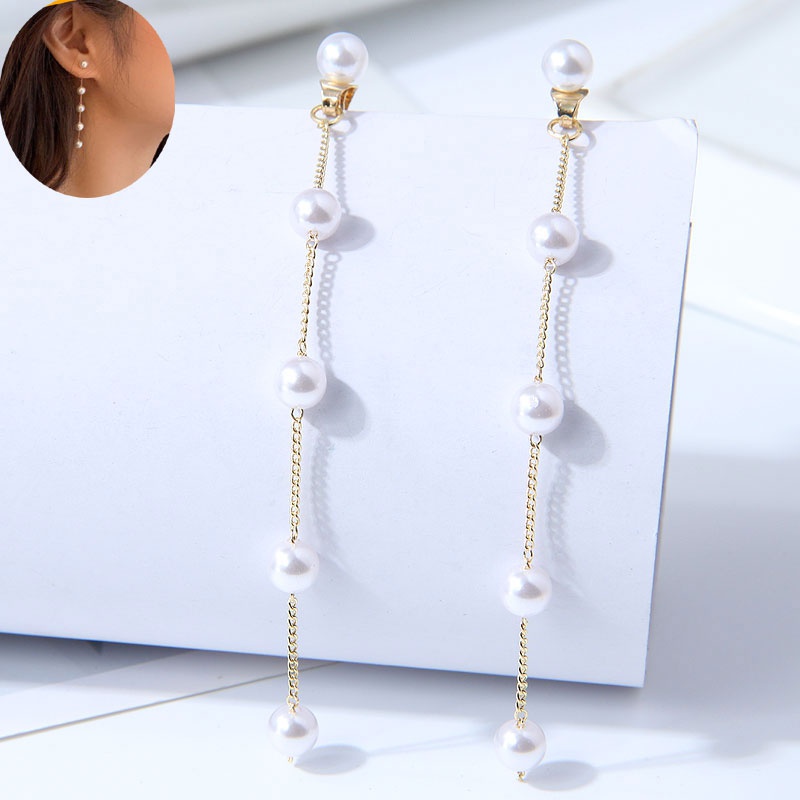 Korean style fashion long pearl tassel alloy earrings
