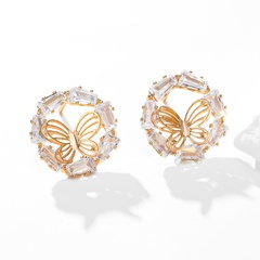 fashion three-dimensional hollow zircon butterfly copper stud earrings