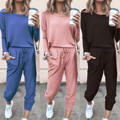 2022 new round neck solid color loose pullover fashion top trousers two-piece suit