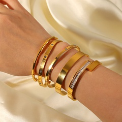 inlaid zircon open fashion retro 18K gold plated stainless steel bracelet women