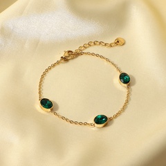Nueva pulsera de acero inoxidable chapada en oro de 14 quilates de moda de joyería de circón verde ovalada retro