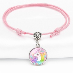 Children's cartoon pony unicorn pink spring and summer time gem bracelet