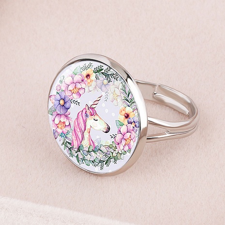 Creative new children's cartoon unicorn time gemstone opening metal ring's discount tags