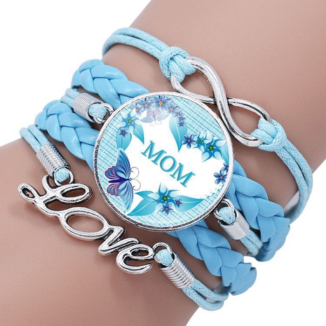 mother letter time gem multi-layer braided leather alloy bracelet wholesale's discount tags
