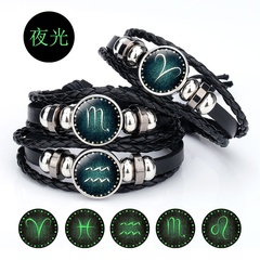 Nouveau bracelet en cuir de corde perlée de gemme de temps de douze constellations lumineuses
